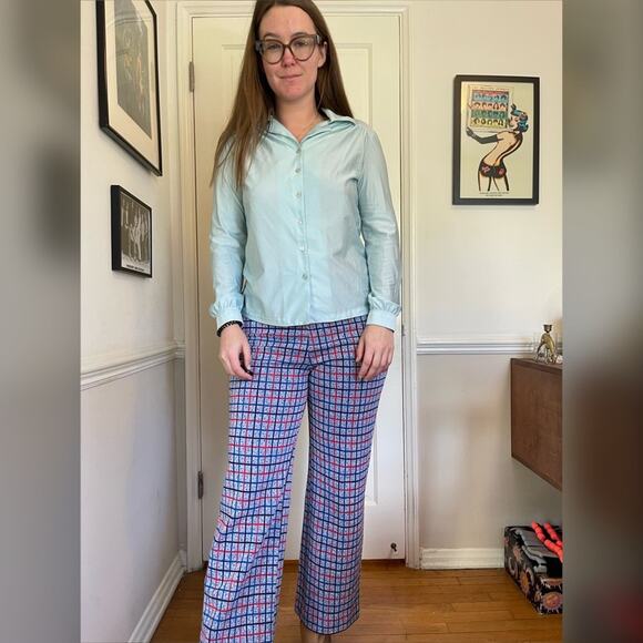 70s Vintage Baby Blue Collared Disco Shirt - Picture 1 of 8